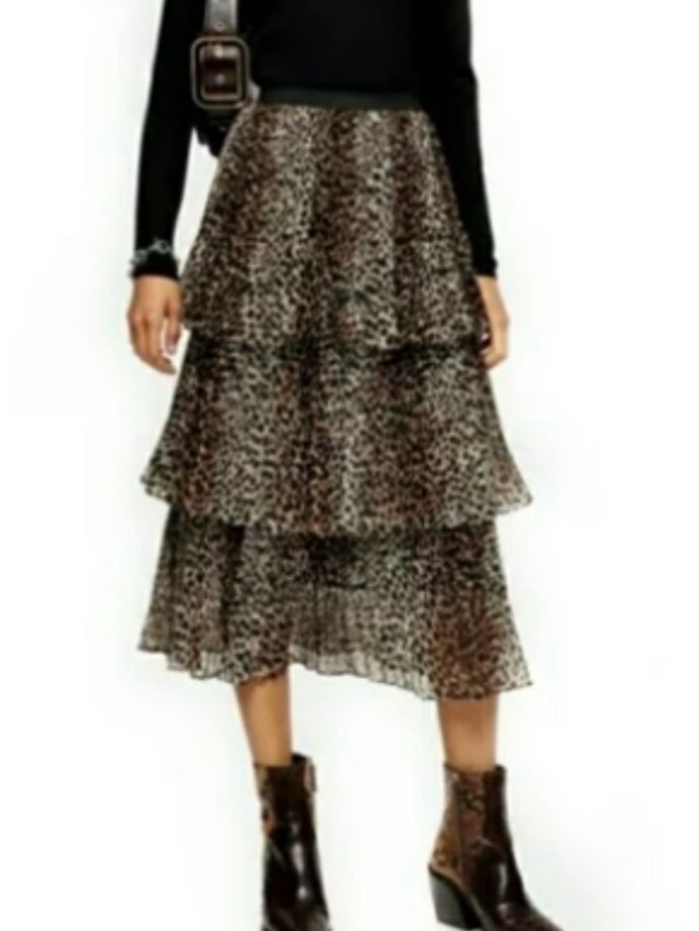 Topshop Leopard Print Tiered Midi Skirt - Like New